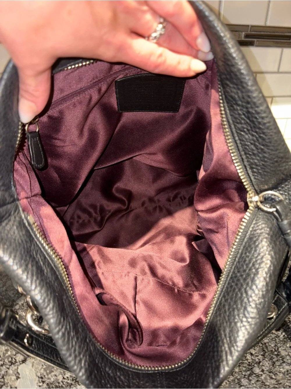 Coach Black Pebbled Leather Shoulder Hobo with Silver Hardware